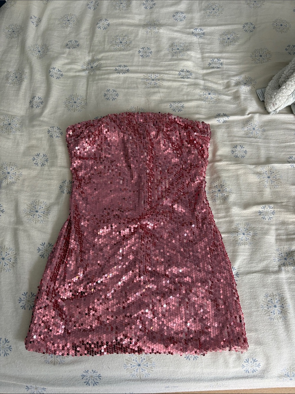 Pink Sequin Strapless Mini Dress